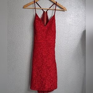 City Ttriangles Red Lace Razor Back Dress    Size 9